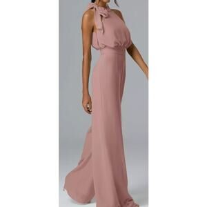 AW BRIDAL 2 XS dusty rose pink chiffon halter Rosalie wide leg jumpsuit NEW B41